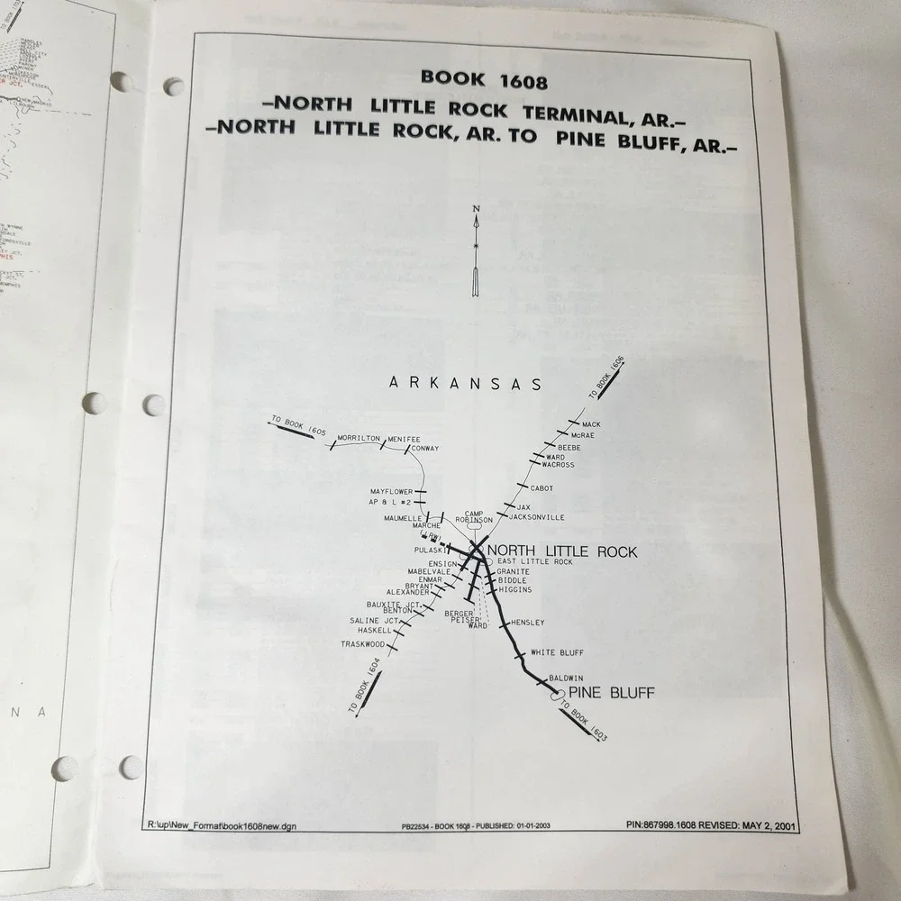 Union Pacific Railroad 2003 North Little Rock Hub Book 1608 Track & Spot Info